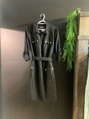 Sharagano Black Dress with Subtle Label Detail